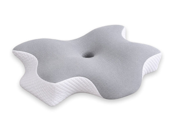 Oreiller ergonomique Nuvylo gris clair sur fond blanc